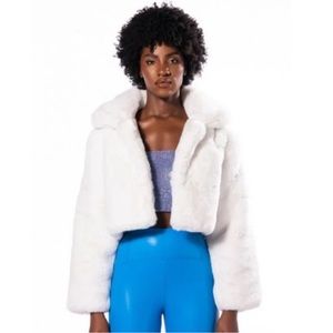 Cropped white fur jacket